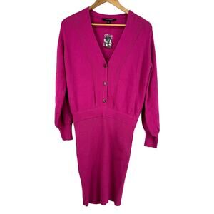 TOCCIN NY NWT Felicity Long Sleeve Ribbed Knit Sweater Dress Fuchsia Size Small